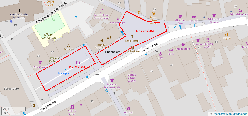 Stadtplan mit hervorgehobenem Marktplatz und Lindenplatz Bereich